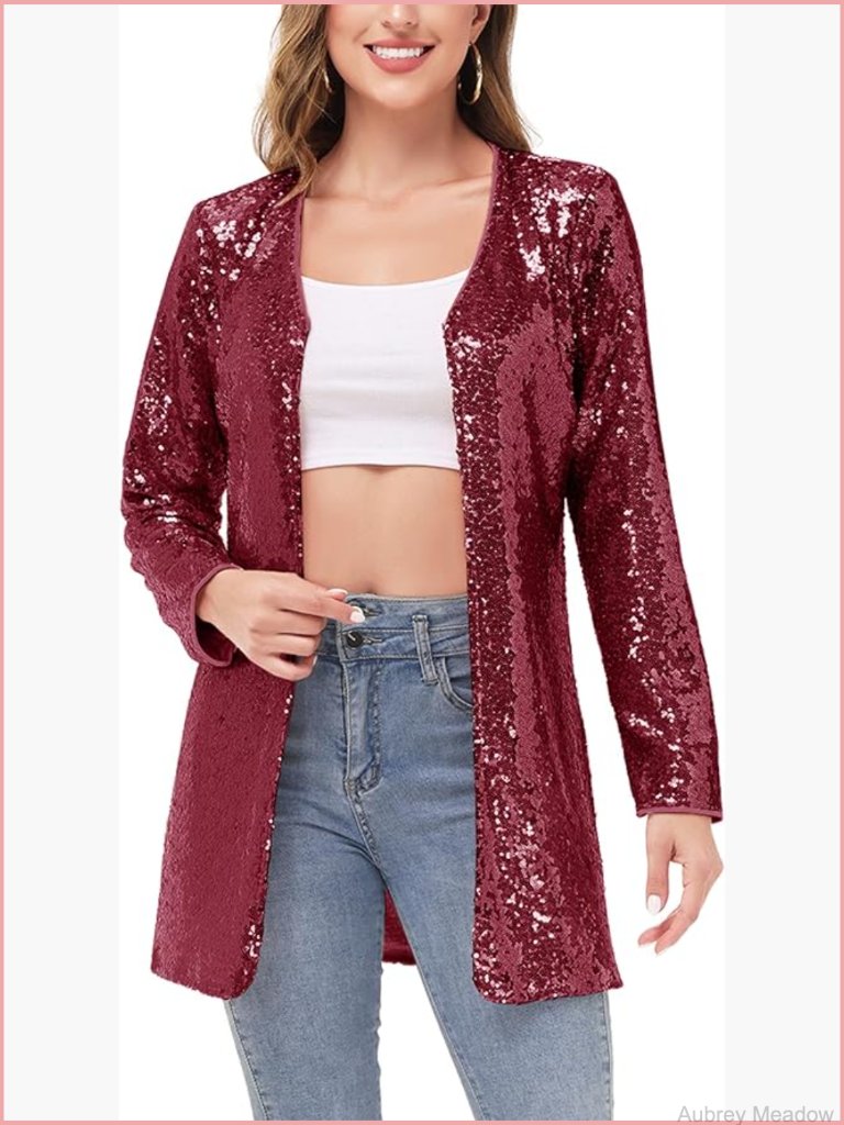Open Front Sequin Coat Blazer Party Club Cocktail Jacket Outerwear